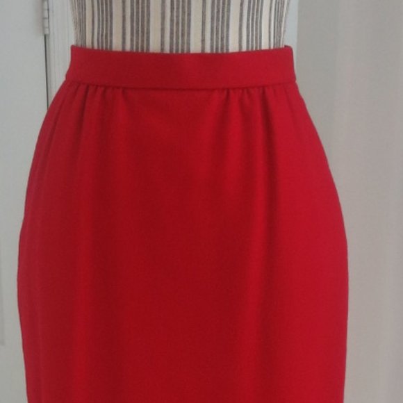 Pristine Vintage True Red 100% Wool Pencil Skirt Pockets XS / S / 0 / 2 Petite - Picture 2 of 12